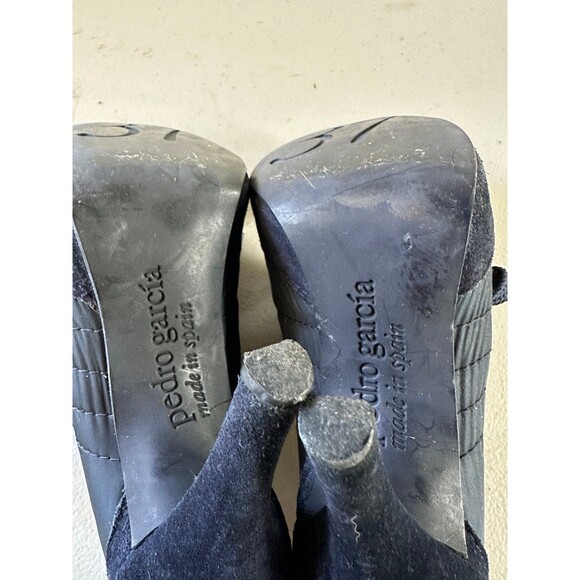 Pedro Garcia Lady Stack Rizzo Blue Nylon Suede Lace Up Italian Ankle Boots US 7 - Picture 8 of 12